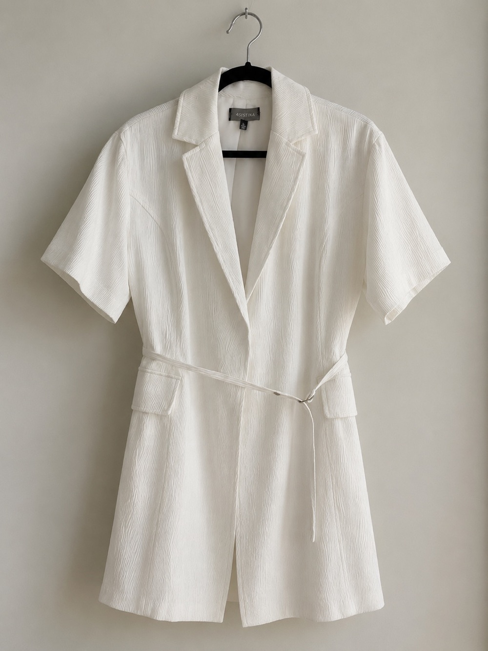 White textured Short Sleeve Blazer Dress - Picture 2 of 2